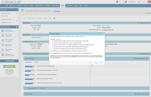 Oracle Taleo dashboard